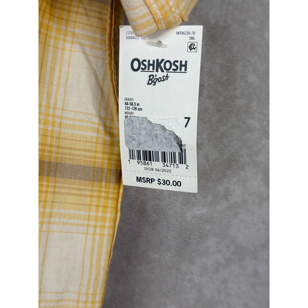 NWT OshKosh B'gosh Kids Plaid Button Down Shirt Size 7 Yellow White - Picture 2 of 5